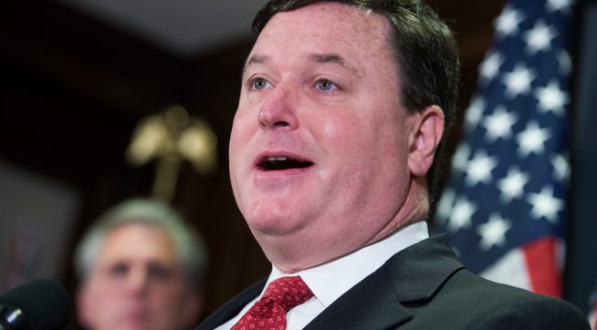 UNITED STATES - FEBRUARY 07: Todd Rokita, R-Ind., conducts a news conference at the RNC after a meeting of the House Republican Conference, February 7, 2017. (Photo By Tom Williams/CQ Roll Call)