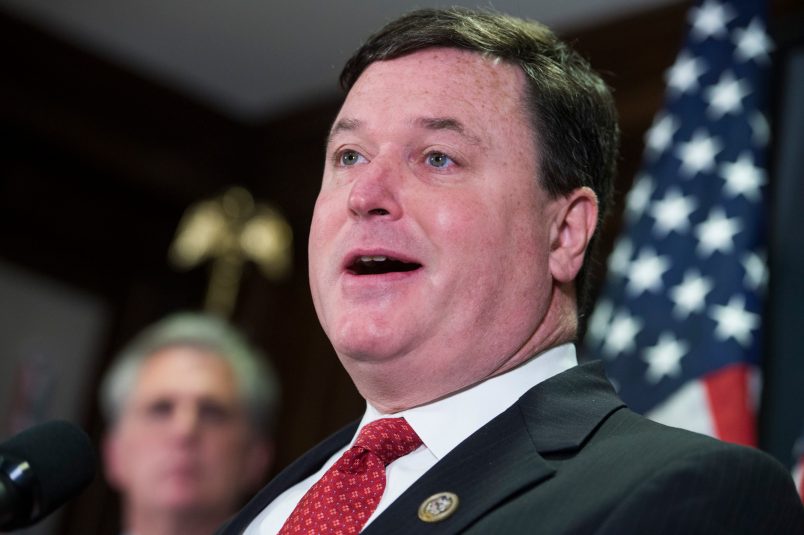 UNITED STATES - FEBRUARY 07: Todd Rokita, R-Ind., conducts a news conference at the RNC after a meeting of the House Republican Conference, February 7, 2017. (Photo By Tom Williams/CQ Roll Call)