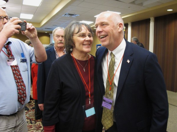 /// Photo eds,Here is a photo I took today for a story moving now slugged Montana Special Election. This will be the last one of the night. Caption is below.Thanks,Matt, HLN26 - Greg Gianforte, right, receives congratulations from a supporter on Monday, March 06, 2017, in Helena, Montana, after winning the Republican nomination for Montana's special election for U.S. House. The technology entrepreneur will face Democratic nominee Rob Quist in the May 25 election (AP Photo/Matt Volz)
