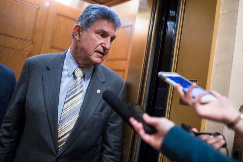 UNITED STATES - APRIL 7: Sen. Joe Manchin, D-W.Va., talks with reporters before the Senate voted to confirm Neil Gorsuch as the next Supreme Court justice, April 7, 2017. (Photo By Tom Williams/CQ Roll Call)