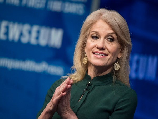 UNITED STATES - APRIL 11: White House adviser Kellyanne Conway is interviewed by Michael Wolff during a discussion at the Newseum titled “The President and the Press: The First Amendment in the First 100 Days,” on April 12, 2017. (Photo By Tom Williams/CQ Roll Call)