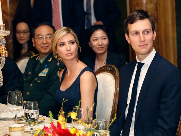 Ivanka Trump, second from right, the daughter and assistant to President Donald Trump, is seated with her husband White House senior adviser Jared Kushner, right, during a dinner with President Donald Trump and Chinese President Xi Jinping, at Mar-a-Lago, Thursday, April 6, 2017, in Palm Beach, Fla. (AP Photo/Alex Brandon)