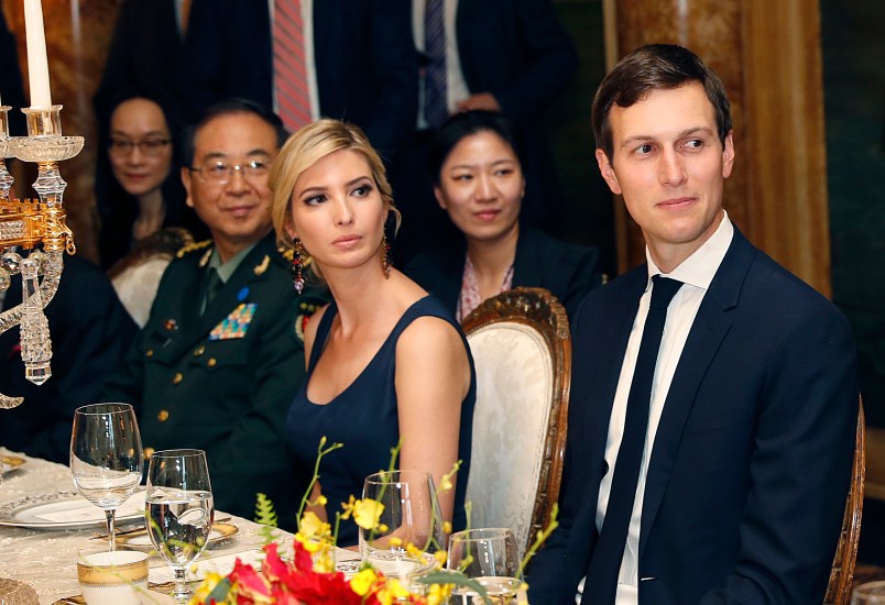 Ivanka Trump, second from right, the daughter and assistant to President Donald Trump, is seated with her husband White House senior adviser Jared Kushner, right, during a dinner with President Donald Trump and Chinese President Xi Jinping, at Mar-a-Lago, Thursday, April 6, 2017, in Palm Beach, Fla. (AP Photo/Alex Brandon)