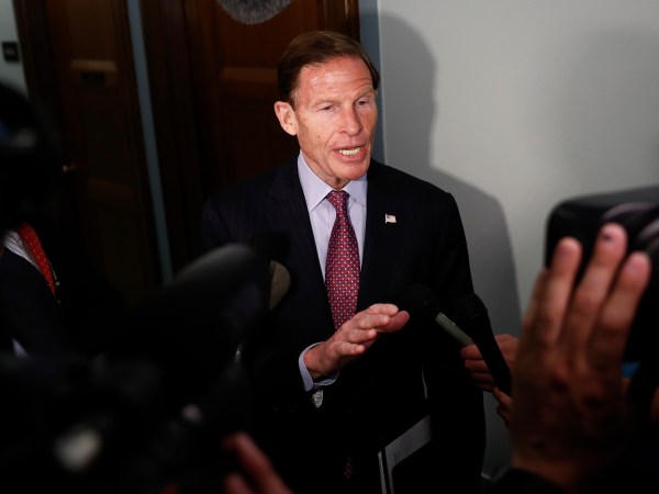 Judiciary Committee member Sen. Richard Blumenthal, D-Conn., talks to media on Capitol Hill in Washington, Wednesday, May 3, 2017, after FBI Director James Comey testified before the Senate Judiciary Committee hearing: "Oversight of the Federal Bureau of Investigation." (AP Photo/Carolyn Kaster)