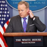 White House press secretary Sean Spicer listens to a question during the daily press briefing, Monday, May 8, 2017, in Washington. (AP Photo/Evan Vucci)