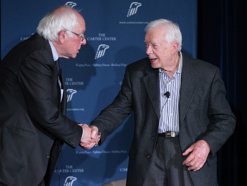 May 8, 2017, Atlanta: Former President Jimmy Carter is joined by Senator Bernie Sanders to discuss human rights during the Human Rights Defenders Forum at the Carter Center on Monday, May 8, 2017, in Atlanta.    Curtis Compton/ccompton@ajc.com
