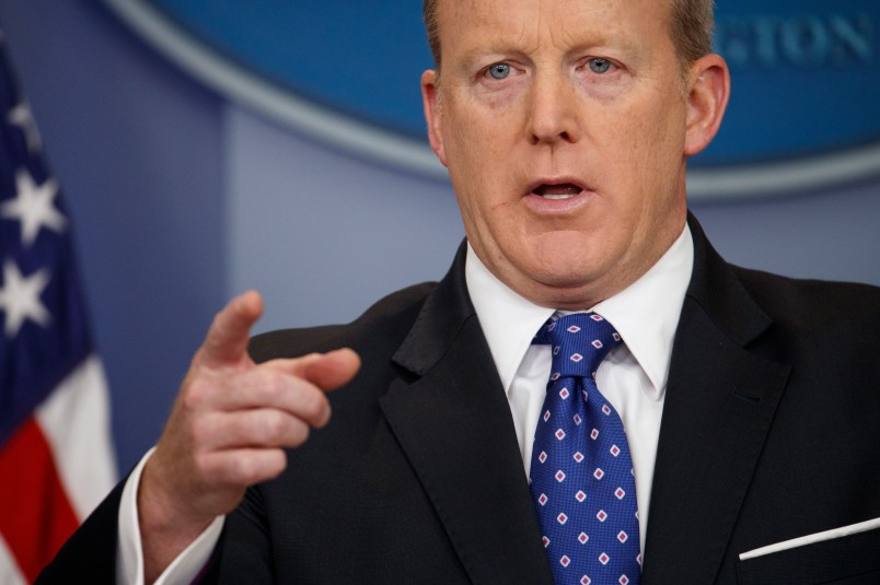 White House press secretary Sean Spicer speaks during the daily press briefing, Tuesday, May 9, 2017, in Washington. (AP Photo/Evan Vucci)