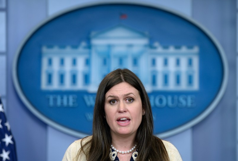 Deputy White House Press Secretary Sarah Huckabee Sanders speaks during the daily briefing at the White House in Washington, Wednesday, May 10, 2017. Sanders was asked about the firing of FBI Director James Comey, President Donald Trump's meeting with Russian Foreign Minister Sergey Lavrov and other topics. (AP Photo/Susan Walsh)