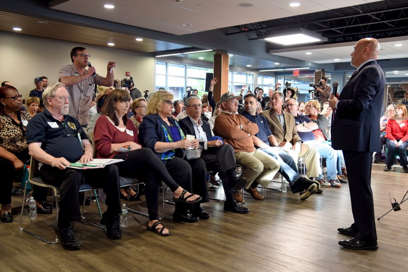 Fresh off the House vote on repealing Obamacare care, U.S. Rep. Tom MacArthur  (right) holds a town meeting in Willingboro (NJ) May 10, 2017. TOM GRALISH / Staff Photographer   ( AP Photo / The Philadelphia Inquirer, Tom Gralish )