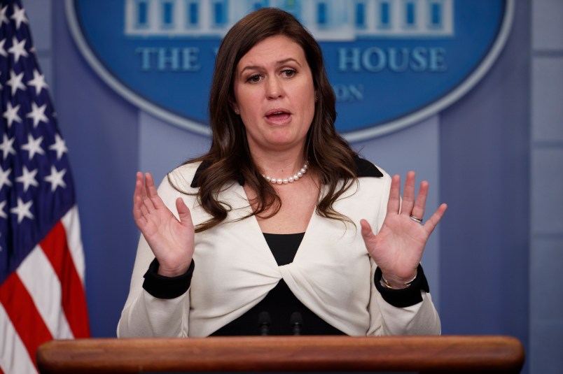 Deputy White House press secretary Sarah Huckabee Sanders speaks during the daily press briefing, Thursday, May 11, 2017, in Washington. (AP Photo/Evan Vucci)