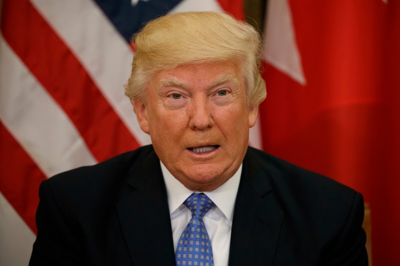 President Donald Trump speaks during a bilateral meeting with Bahrain’s King Hamad bin Isa Al Khalifa, Sunday, May 21, 2017, in Riyadh. (AP Photo/Evan Vucci)