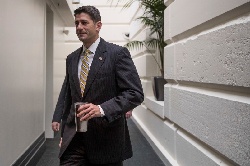 House Speaker Paul Ryan of Wis., arrives for a GOP caucus meeting on Capitol Hill in Washington, Tuesday, May 23, 2017. (AP Photo/Andrew Harnik)