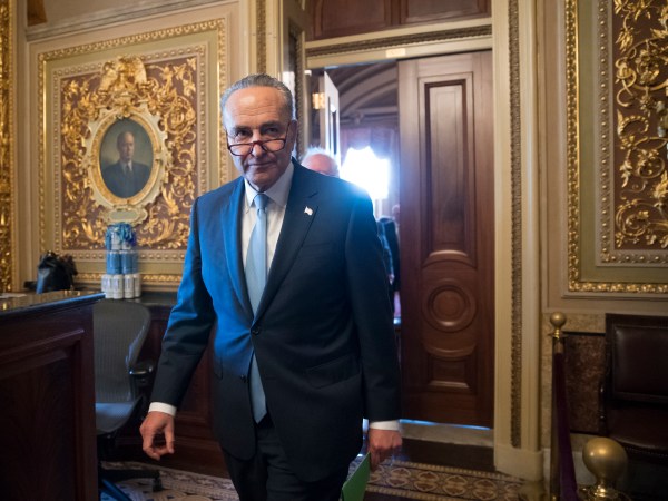 Senate Minority Leader Chuck Schumer, D-N.Y., emerges from a closed-door Democrat strategy session on the morning after the firing of FBI Director James Comey by President Donald Trump, at the Capitol in Washington, Wednesday, May 10, 2017. The abrupt firing of Comey threw into question the future of the FBI's investigation into the Trump campaign's possible connections to Russia and immediately raised suspicions of an underhanded effort to stymie a probe that has shadowed the administration from the outset. (AP Photo/J. Scott Applewhite)