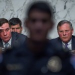 UNITED STATES - MAY 11: Chairman Richard Burr, R-N.C., right, and Ranking Member Mark Warner, D-Va., conduct  a Senate (Select) Intelligence Committee hearing in Hart Building titled "World Wide Threats" on May 11, 2017. (Photo By Tom Williams/CQ Roll Call)