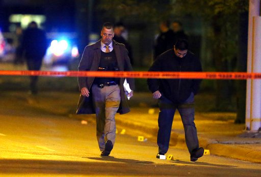Chicago police investigate the scene where two police officers were shot in the 4300 block of South Ashland Avenue in Chicago, on May 2, 2017. (Nuccio DiNuzzo/Chicago Tribune)