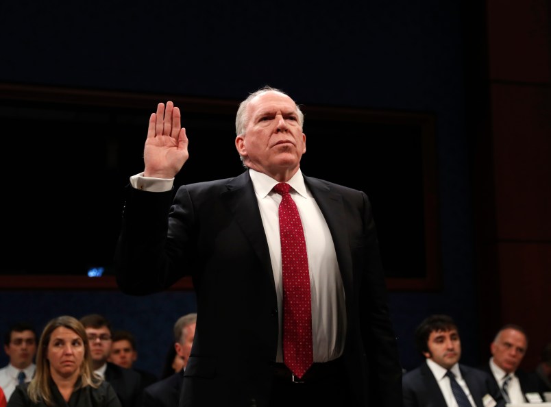 Former CIA Director John Brennan testifies on CapitolHill in Washington, Tuesday, May 23, 2017, before the House Intelligence Committee Russia Investigation Task Force. (AP Photo/Pablo Martinez Monsivais)