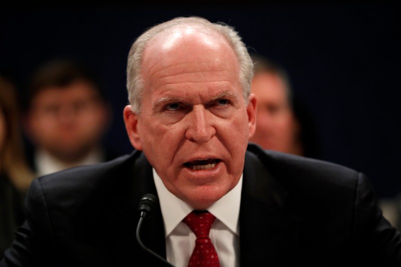 Former CIA Director John Brennan testifies on CapitolHill in Washington, Tuesday, May 23, 2017, before the House Intelligence Committee Russia Investigation Task Force. (AP Photo/Pablo Martinez Monsivais)