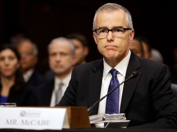 Acting FBI Director Andrew McCabe listens as Director of National Intelligence Dan Coats testifies at a Senate Intelligence Committee hearing, on Capitol Hill in Washington, Thursday, May 11, 2017. It is an annual hearing about the major threats facing the U.S., but former FBI Director Jim Comey's sudden firing is certain to be a focus of questions. (AP Photo/Jacquelyn Martin)