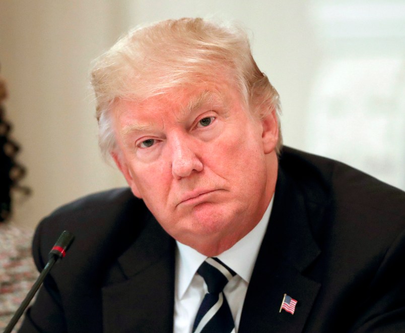 President Donald Trump during his meeting with U.S. Mayors and Governors for an Infrastructure Summit in the State Dinning Room of the White House in Washington, Thursday, June 8, 2017. (AP Photo/Pablo Martinez Monsivais)
