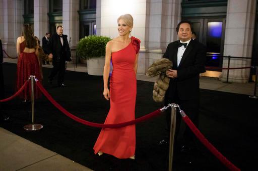 President-elect Donald Trump adviser Kellyanne Conway speaks with members of the media as she arrives for a dinner at Union Station ahead of Friday's presidential inauguration, in Washington, Thursday, Jan. 19, 2017. (AP Photo/Matt Rourke)