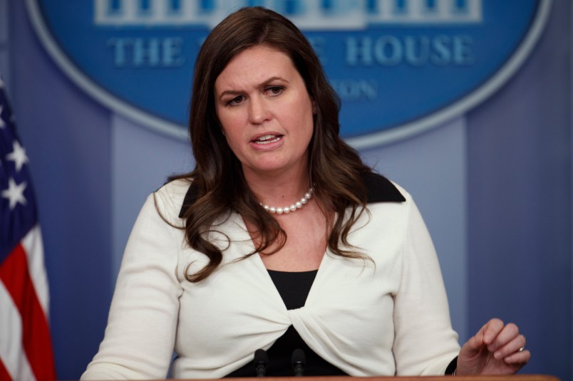 Deputy White House press secretary Sarah Huckabee Sanders speaks during the daily press briefing, Thursday, May 11, 2017, in Washington. (AP Photo/Evan Vucci)