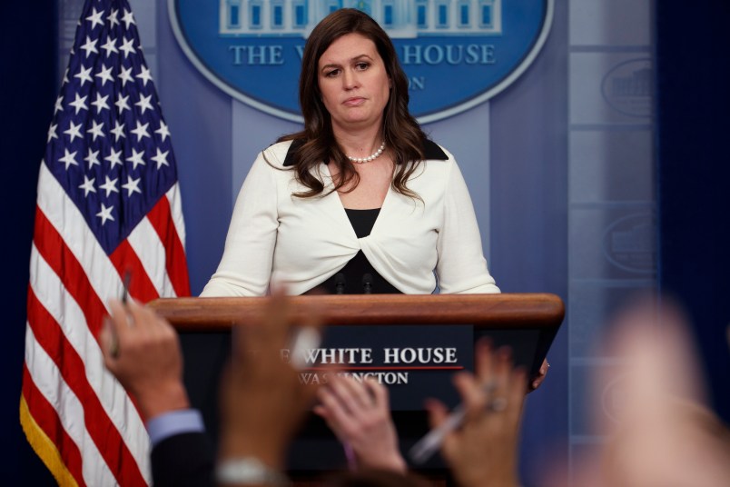 Deputy White House press secretary Sarah Huckabee Sanders speaks during the daily press briefing, Thursday, May 11, 2017, in Washington. (AP Photo/Evan Vucci)