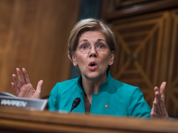 UNITED STATES - MAY 18: Sen. Elizabeth Warren, D-Mass., questions Treasury Secretary Steve Mnuchin during a Senate Banking Committee hearing in Dirksen Building titled “Domestic and International Policy Update,” on May 18, 2017. (Photo By Tom Williams/CQ Roll Call)