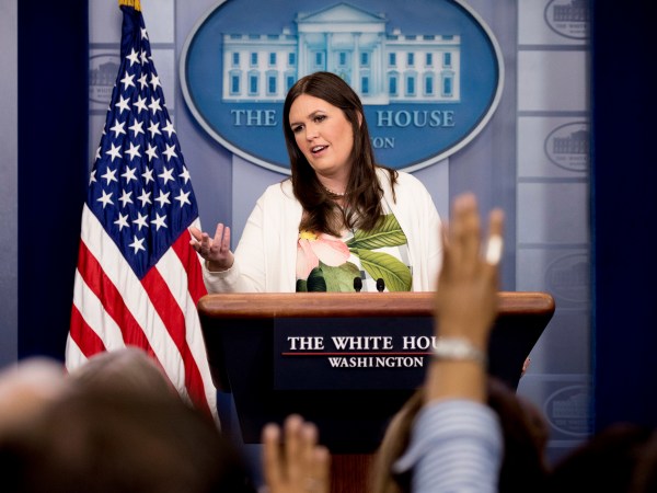 White House deputy press secretary Sarah Huckabee Sanders talks to the media during the daily press briefing at the White House, Monday, June 5, 2017, in Washington. Sanders discussed Trump's travel ban, health care, former FBI Director James Comey testifying to Congress and other topics. (AP Photo/Andrew Harnik)