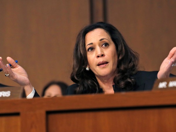 Sen. Kamala Harris, D-Calif., reacts during a Senate Intelligence Committee hearing about the Foreign Intelligence Surveillance Act, on Capitol Hill, Wednesday, June 7, 2017, in Washington. (AP Photo/Alex Brandon)