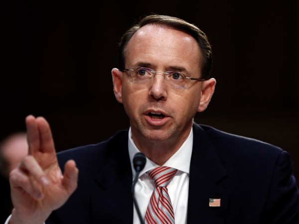 Deputy Attorney General Rod Rosenstein, testifies during a Senate Intelligence Committee hearing about the Foreign Intelligence Surveillance Act, on Capitol Hill, Wednesday, June 7, 2017, in Washington. (AP Photo/Carolyn Kaster)