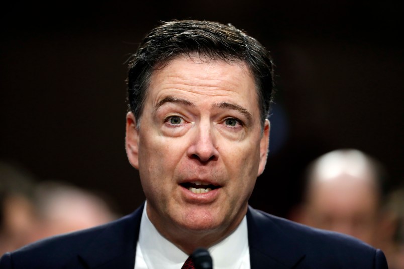 Former FBI Director James Comey speaks during a Senate Intelligence Committee hearing on Capitol Hill, Thursday, June 8, 2017, in Washington. (AP Photo/Alex Brandon)
