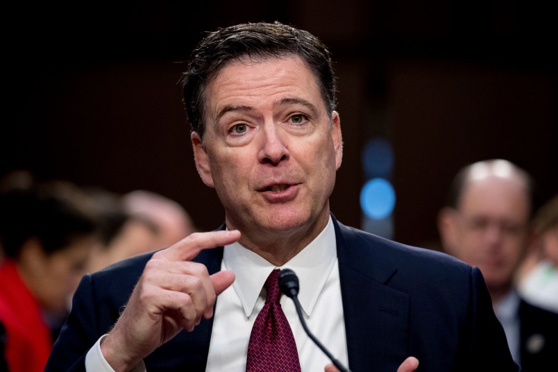 Former FBI Director James Comey speaks during a Senate Intelligence Committee hearing on Capitol Hill, Thursday, June 8, 2017, in Washington. (AP Photo/Andrew Harnik)