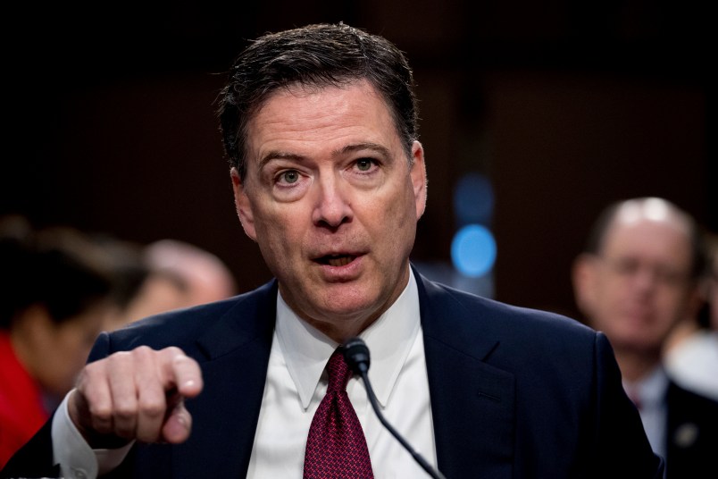 Former FBI Director James Comey speaks during a Senate Intelligence Committee hearing on Capitol Hill, Thursday, June 8, 2017, in Washington. (AP Photo/Andrew Harnik)