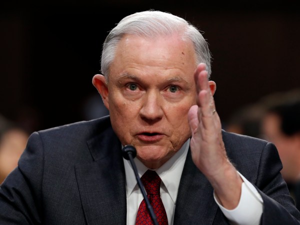 Attorney General Jeff Sessions speaks on Capitol Hill in Washington, Tuesday, June 13, 2017, prior to testifying before the Senate Intelligence Committee hearing about his role in the firing of James Comey, his Russian contacts during the campaign and his decision to recuse from an investigation into possible ties between Moscow and associates of President Donald Trump. (AP Photo/Alex Brandon)