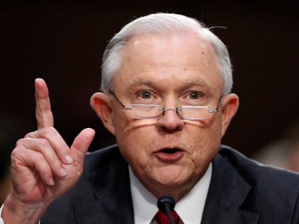 Attorney General Jeff Sessions speaks on Capitol Hill in Washington, Tuesday, June 13, 2017, prior to testifying before the Senate Intelligence Committee hearing about his role in the firing of James Comey, his Russian contacts during the campaign and his decision to recuse from an investigation into possible ties between Moscow and associates of President Donald Trump. (AP Photo/Alex Brandon)