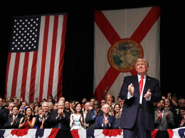 President Donald Trump delivers remarks on Cuba policy, Friday, June 16, 2017, in Miami. (AP Photo/Evan Vucci)