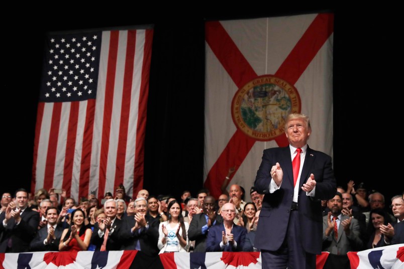 President Donald Trump delivers remarks on Cuba policy, Friday, June 16, 2017, in Miami. (AP Photo/Evan Vucci)