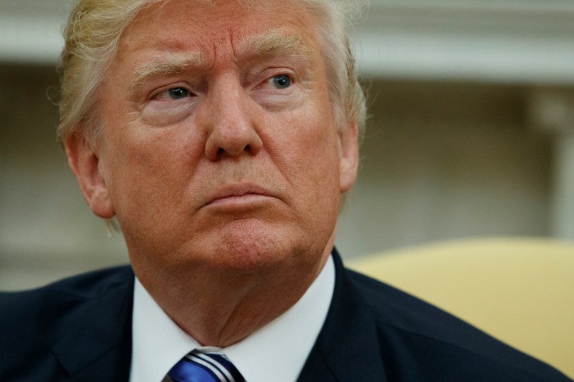 President Donald Trump listens during a meeting with Panamanian President Juan Carlos Varela in the Oval Office of the White House, Monday, June 19, 2017, in Washington. (AP Photo/Evan Vucci)