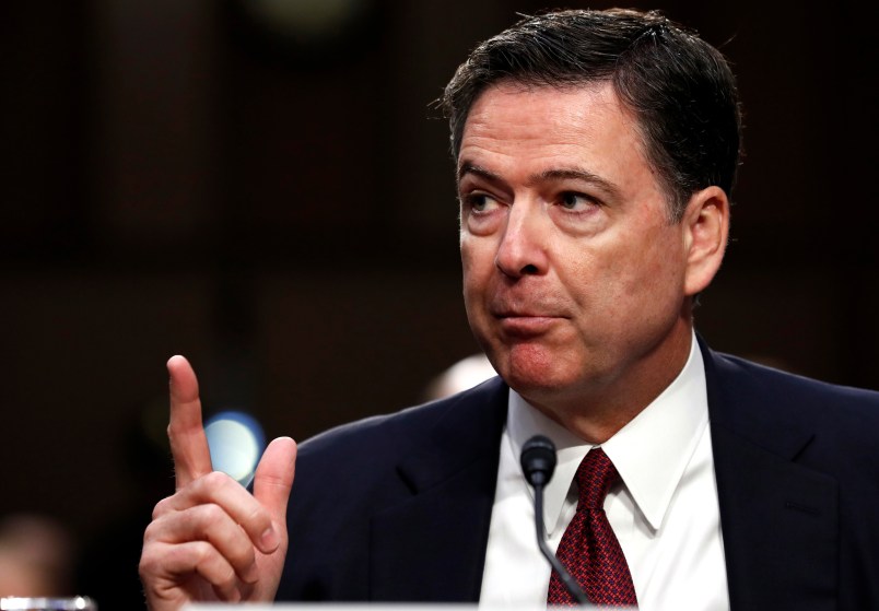 Former FBI Director James Comey speaks during a Senate Intelligence Committee hearing on Capitol Hill, Thursday, June 8, 2017, in Washington. (AP Photo/Alex Brandon)