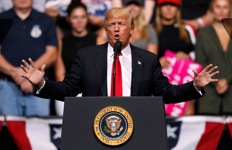 President Donald Trump speaks during a rally, Wednesday, June 21, 2017, in Cedar Rapids, Iowa. (AP Photo/Charlie Neibergall)