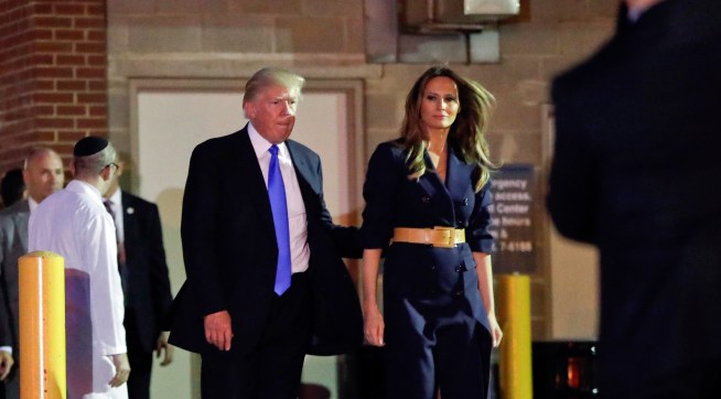 President Donald Trump and first lady Melania Trump walks to their vehicle after visiting MedStar Washington Hospital Center in Washington, Wednesday, June 14, 2017, where House Majority Leader Steve Scalise of La. was taken after being shot in Alexandria, Va., during a Congressional baseball practice. (AP Photo/Pablo Martinez Monsivais)