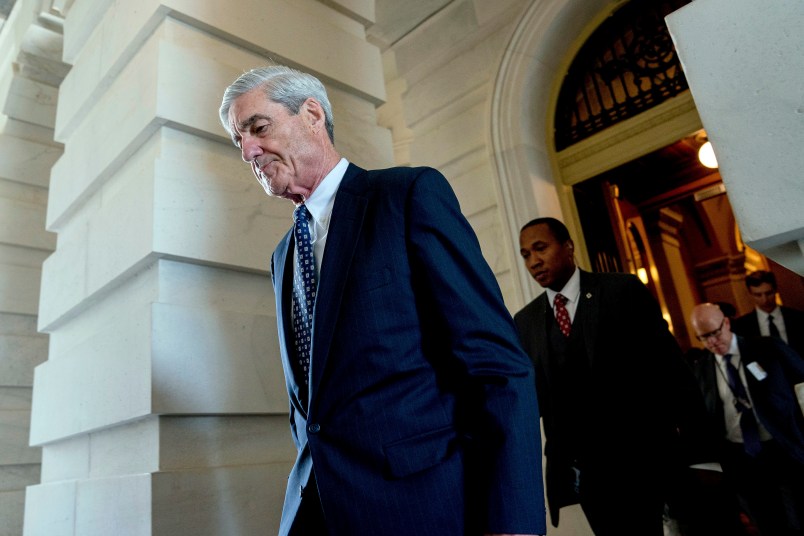 Former FBI Director Robert Mueller, the special counsel probing Russian interference in the 2016 election, departs Capitol Hill following a closed door meeting, Wednesday, June 21, 2017, in Washington. (AP Photo/Andrew Harnik)