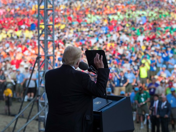 President Donald Trump speaks at the 2017 National Scout Jamboree in Glen Jean, W.Va., Monday, July 24, 2017. (AP Photo/Carolyn Kaster)