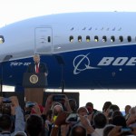 President Donald Trump speaks in front of the Boeing 787 Dreamliner while visiting the Boeing South Carolina facility in North Charleston, S.C., Friday, Feb. 17, 2017. Trump is visiting Boeing before heading to his Mar-a-Lago estate in Palm Beach, Fla., for the weekend. (AP Photo/Susan Walsh)