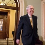 Senate Majority Leader Mitch McConnell, R-Ky., walks from the chamber as he steers the Senate toward a crucial vote on the Republican health care bill, in Washington, Tuesday, July 25, 2017.  (AP Photo/J. Scott Applewhite)