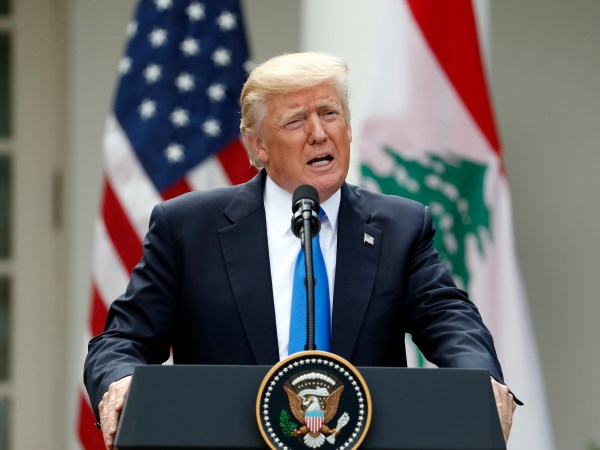 President Donald Trump speaks during a joint news conference with Lebanese Prime Minister Saad Hariri in the Rose Garden of the White House, Tuesday, July 25, 2017, in Washington. (AP Photo/Alex Brandon)