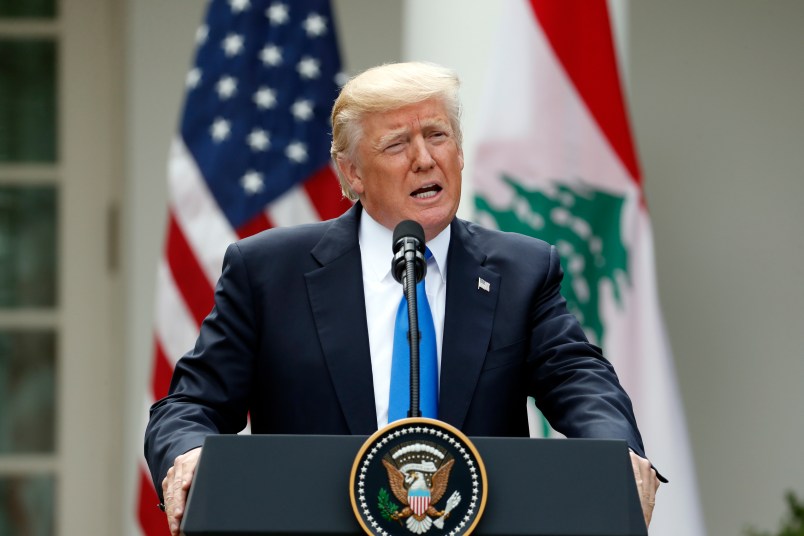 President Donald Trump speaks during a joint news conference with Lebanese Prime Minister Saad Hariri in the Rose Garden of the White House, Tuesday, July 25, 2017, in Washington. (AP Photo/Alex Brandon)