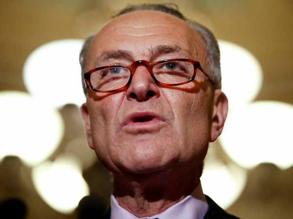 Senate Minority Leader Sen. Charles Schumer of N.Y. talks to reporters on Capitol Hill in Washington, Tuesday, July 25, 2017, after Vice President Mike Pence broke a 50-50 tie to start debating Republican legislation to tear down much of the Obama health care law. (AP Photo/Jacquelyn Martin)