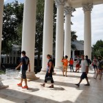 First year students tour the Rotunda of the University of Virginia, Friday, Aug. 18, 2017, in Charlottesville, Va., a week after a white nationalist rally took place on campus. (AP Photo/Jacquelyn Martin)