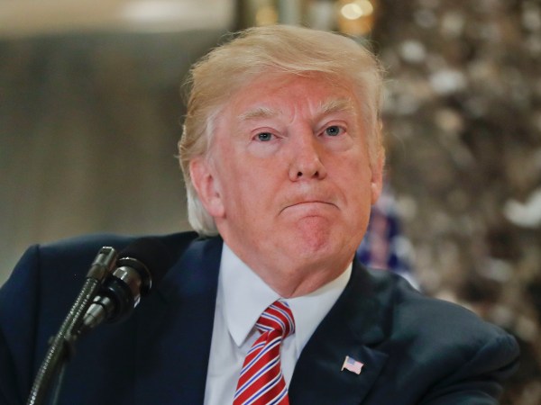 President Donald Trump pauses as he answers questions from members of the media in the lobby of Trump Tower, Tuesday, Aug. 15, 2017.  (AP Photo/Pablo Martinez Monsivais)